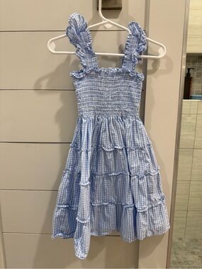 Hill House Light Blue Gingham Ruffle-Strap Smocked Tiered Dress
